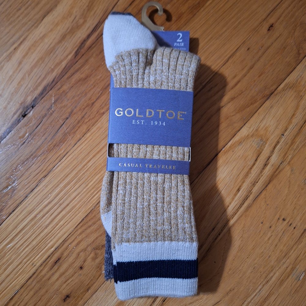 Goldtoe Men's Casual Traveler Crew Socks 2 Pairs Shoe Size 6-12.5
